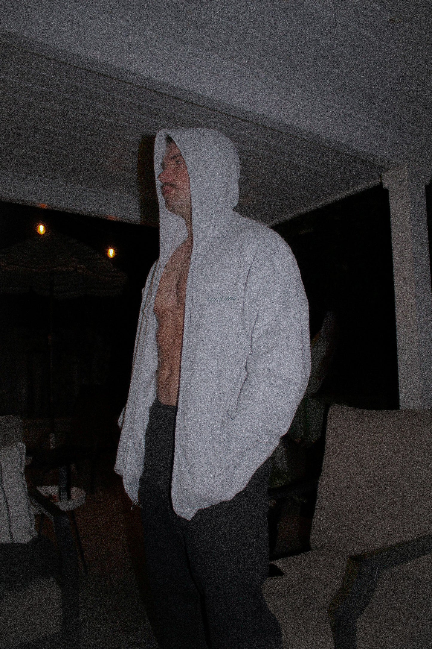 Ash Grey and Green Zip Up Hoodie